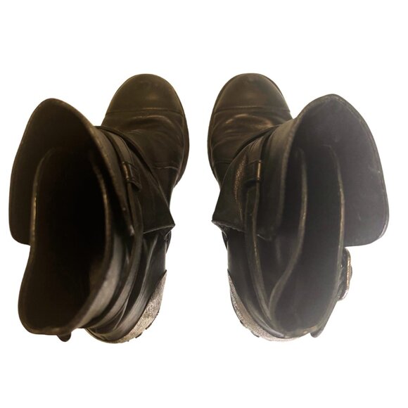 CHANEL Black Leather Boots W/Criss Cross Strap & Metal Plate Size 38 - Picture 10 of 10